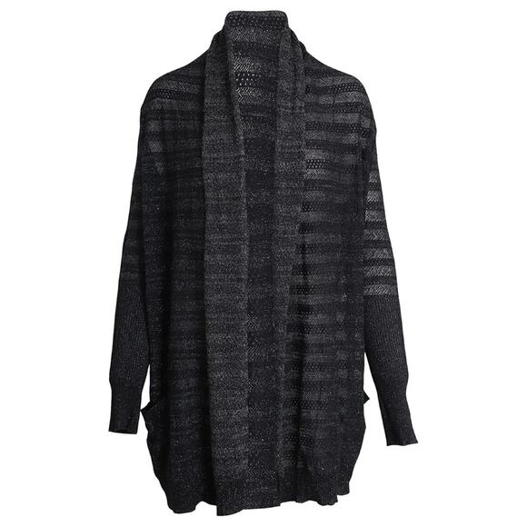 Zadig & Voltaire Metallic Black Longline Cardigan Sweater Thin Knit Large $298 - Picture 2 of 12